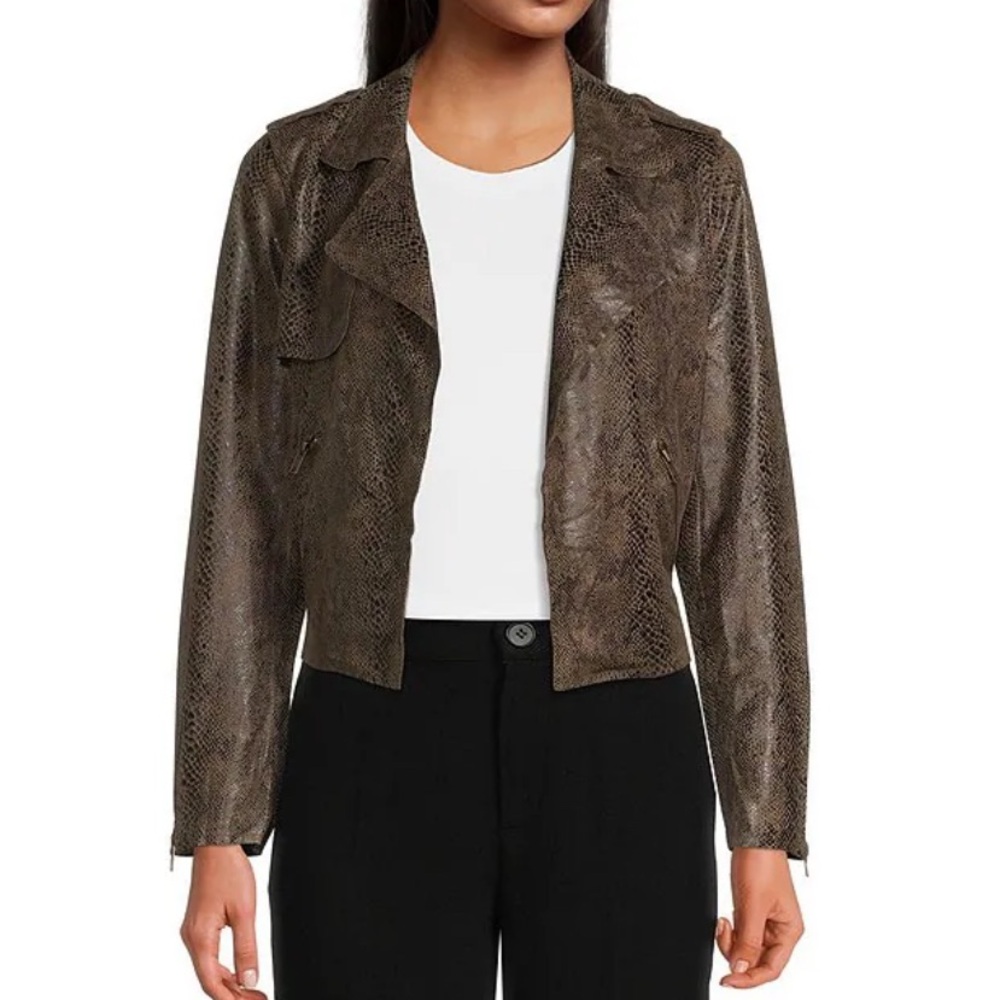 Skies Are Blue Suedette Snakeskin Moto Jacket Size M Slouchy Indie Casual Edgy
